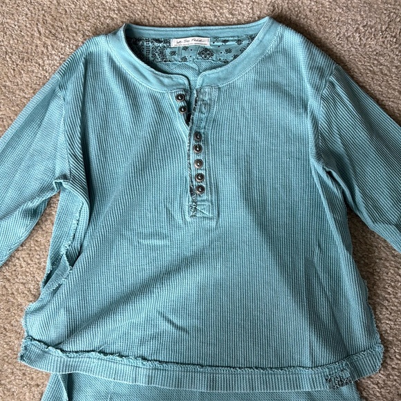 We The Free Teal Button-Up Distressed Henley - Picture 1 of 5